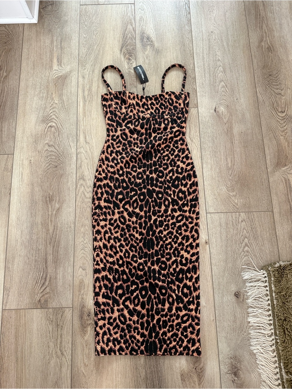 Pretty little thing leopard print straps cup detail midi dress
